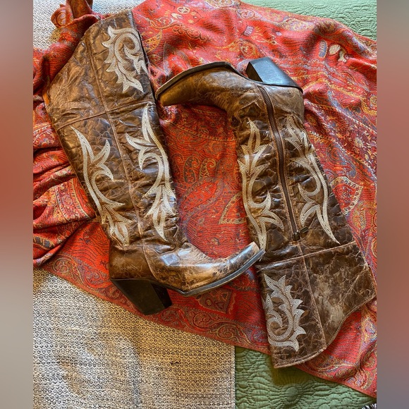 DAN POST WOMEN'S JILTED KNEE HIGH WESTERN BOOTS - Picture 3 of 7